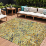 8' X 10' Gold Beige And Gray Geometric Washable Indoor Outdoor Area Rug
