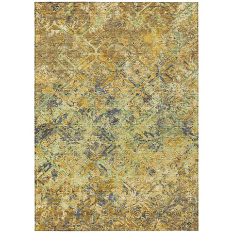 8' X 10' Gold Beige And Gray Geometric Washable Indoor Outdoor Area Rug