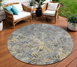8' Gray Silver And Charcoal Round Geometric Washable Indoor Outdoor Area Rug