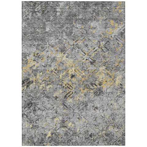 8' X 10' Gray Silver And Charcoal Geometric Washable Indoor Outdoor Area Rug