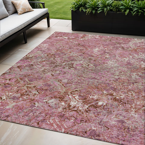 5' X 8' Pink Blush And Mauve Geometric Washable Indoor Outdoor Area Rug