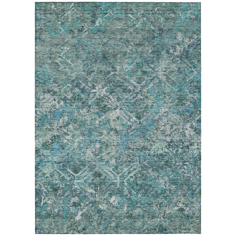 3' X 5' Sage Teal Blue And Gray Geometric Washable Indoor Outdoor Area Rug