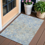 3' X 5' Sky Blue And Denim Blue Geometric Washable Indoor Outdoor Area Rug