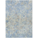 3' X 5' Sky Blue And Denim Blue Geometric Washable Indoor Outdoor Area Rug