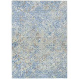 5' X 8' Sky Blue And Denim Blue Geometric Washable Indoor Outdoor Area Rug
