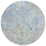 8' Sky Blue And Denim Blue Round Geometric Washable Indoor Outdoor Area Rug