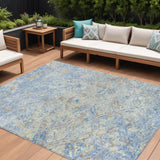 8' X 10' Sky Blue And Denim Blue Geometric Washable Indoor Outdoor Area Rug