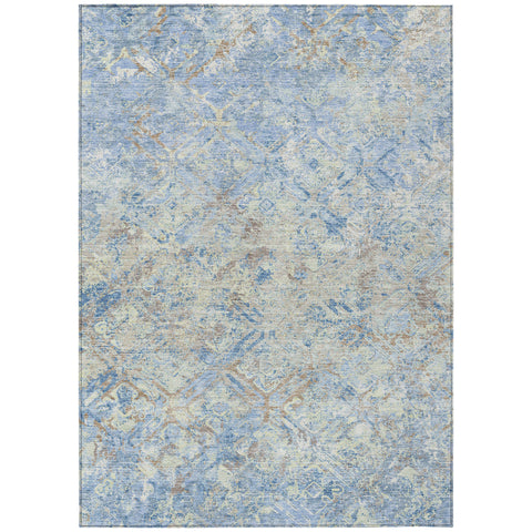 8' X 10' Sky Blue And Denim Blue Geometric Washable Indoor Outdoor Area Rug