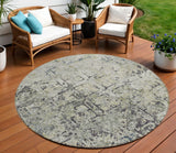 8' Silver Gray And Charcoal Round Geometric Washable Indoor Outdoor Area Rug