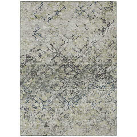 8' X 10' Silver Gray And Charcoal Geometric Washable Indoor Outdoor Area Rug