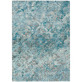 5' X 8' Teal Blue Gray And Charcoal Geometric Washable Indoor Outdoor Area Rug