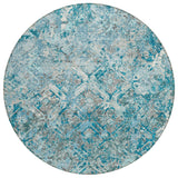 8' Teal Blue Gray And Charcoal Round Geometric Washable Indoor Outdoor Area Rug