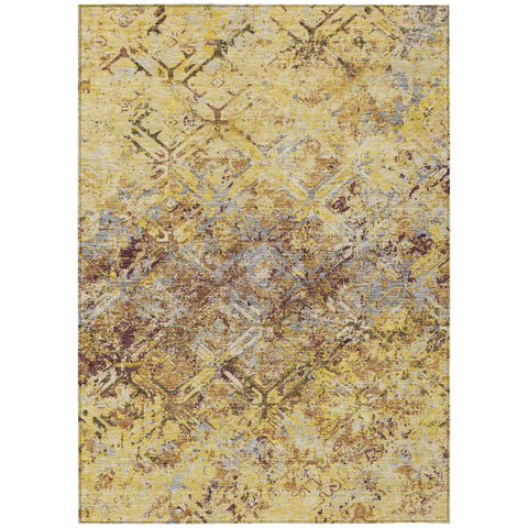 3' X 5' Wheat Gold And Gray Geometric Washable Indoor Outdoor Area Rug