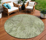 8' Artichoke Green And Fern Green Round Floral Washable Indoor Outdoor Area Rug