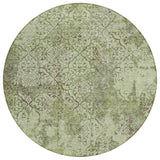 8' Artichoke Green And Fern Green Round Floral Washable Indoor Outdoor Area Rug