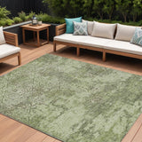 8' X 10' Artichoke Green And Fern Green Floral Washable Indoor Outdoor Area Rug