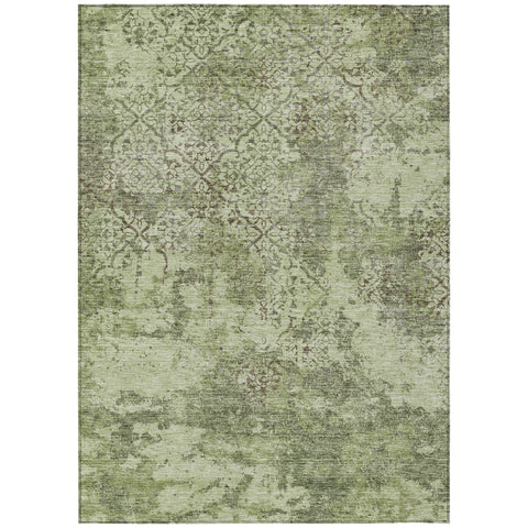 8' X 10' Artichoke Green And Fern Green Floral Washable Indoor Outdoor Area Rug