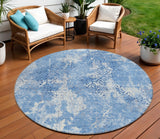 8' Denim Blue And Sky Blue Round Floral Washable Indoor Outdoor Area Rug