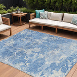 8' X 10' Denim Blue And Sky Blue Floral Washable Indoor Outdoor Area Rug