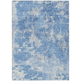 8' X 10' Denim Blue And Sky Blue Floral Washable Indoor Outdoor Area Rug