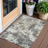 3' X 5' Charcoal Gray And Silver Floral Washable Indoor Outdoor Area Rug
