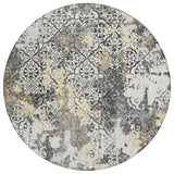 8' Charcoal Gray And Silver Round Floral Washable Indoor Outdoor Area Rug