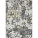 8' X 10' Charcoal Gray And Silver Floral Washable Indoor Outdoor Area Rug