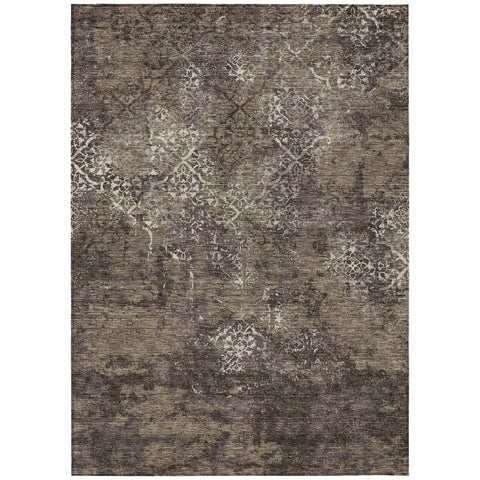 5' X 8' Brown And Ivory Floral Washable Indoor Outdoor Area Rug