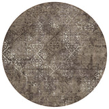 8' Brown And Ivory Round Floral Washable Indoor Outdoor Area Rug