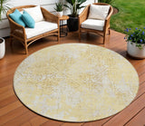 8' Gold Wheat And Beige Round Floral Washable Indoor Outdoor Area Rug