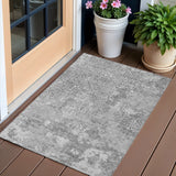 3' X 5' Gray Charcoal And Silver Floral Washable Indoor Outdoor Area Rug