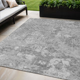 5' X 8' Gray Charcoal And Silver Floral Washable Indoor Outdoor Area Rug