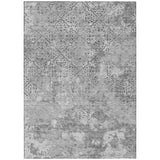 5' X 8' Gray Charcoal And Silver Floral Washable Indoor Outdoor Area Rug