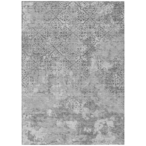 5' X 8' Gray Charcoal And Silver Floral Washable Indoor Outdoor Area Rug