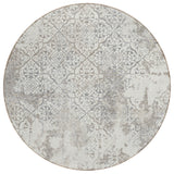 8' Ivory Beige And Taupe Round Floral Washable Indoor Outdoor Area Rug