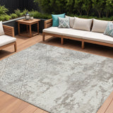 8' X 10' Ivory Beige And Taupe Floral Washable Indoor Outdoor Area Rug