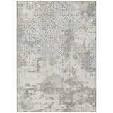 8' X 10' Ivory Beige And Taupe Floral Washable Indoor Outdoor Area Rug