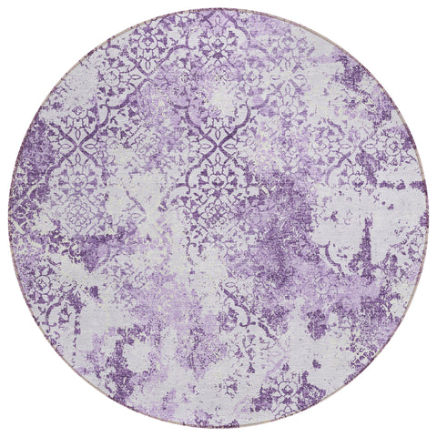 8' Lavender Purple And Lilac Round Floral Washable Indoor Outdoor Area Rug