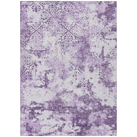 8' X 10' Lavender Purple And Lilac Floral Washable Indoor Outdoor Area Rug