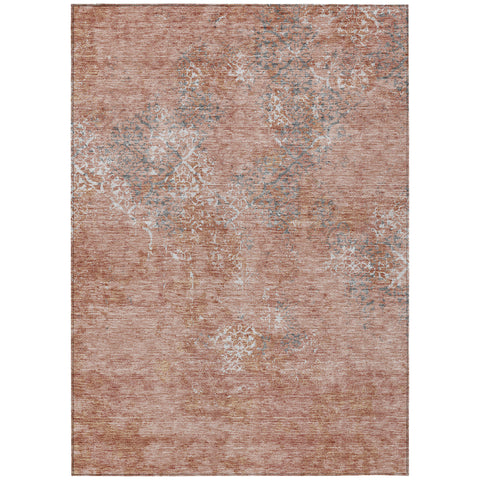 3' X 5' Salmon Ivory And Gray Floral Washable Indoor Outdoor Area Rug