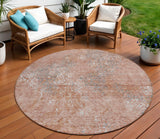 8' Salmon Ivory And Gray Round Floral Washable Indoor Outdoor Area Rug