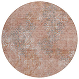 8' Salmon Ivory And Gray Round Floral Washable Indoor Outdoor Area Rug