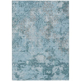 3' X 5' Teal Blue Aqua And Gray Floral Washable Indoor Outdoor Area Rug