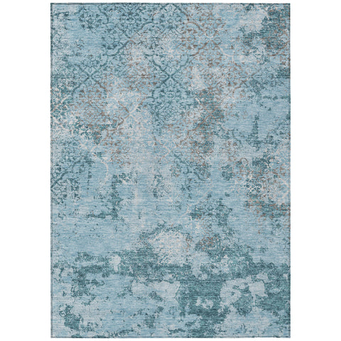 3' X 5' Teal Blue Aqua And Gray Floral Washable Indoor Outdoor Area Rug