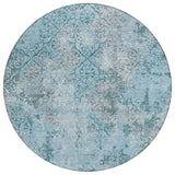 8' Teal Blue Aqua And Gray Round Floral Washable Indoor Outdoor Area Rug