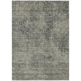 3' X 5' Taupe Khaki And Charcoal Floral Washable Indoor Outdoor Area Rug