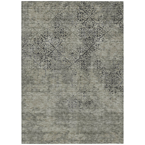3' X 5' Taupe Khaki And Charcoal Floral Washable Indoor Outdoor Area Rug
