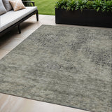 5' X 8' Taupe Khaki And Charcoal Floral Washable Indoor Outdoor Area Rug