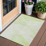 3' X 5' Artichoke Green Lime Green And Ivory Abstract Washable Indoor Outdoor Area Rug