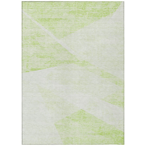 5' X 8' Artichoke Green Lime Green And Ivory Abstract Washable Indoor Outdoor Area Rug